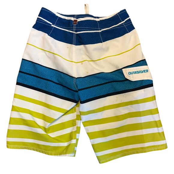 Quiksilver Boys White Blue Striped Surf Swimming Boardshorts Size 25"/10 - Picture 2 of 4